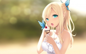 Cute anime girl with blonde hair 960X600 jpeg