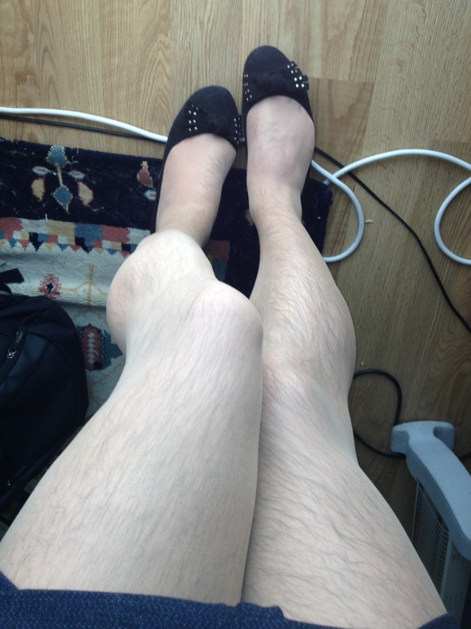 Hairy crossdresser pantyhose full size