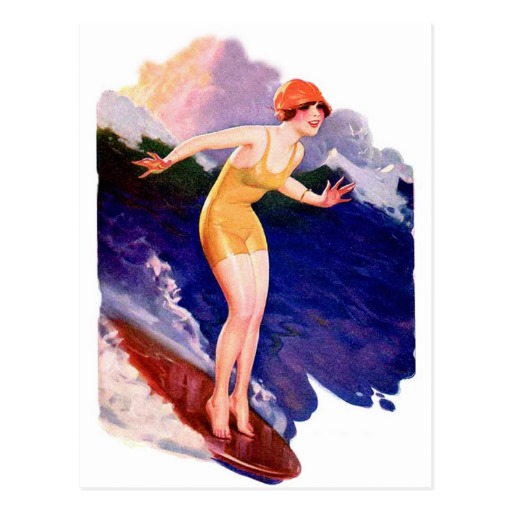 Vintage postcard surfer women full size