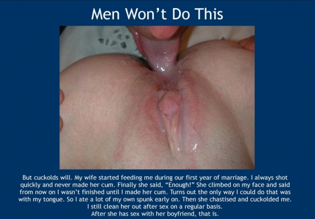 Cum eating cuckold sissy caption full size