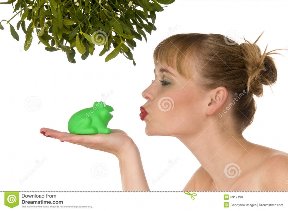 Naked woman kissing frog full size