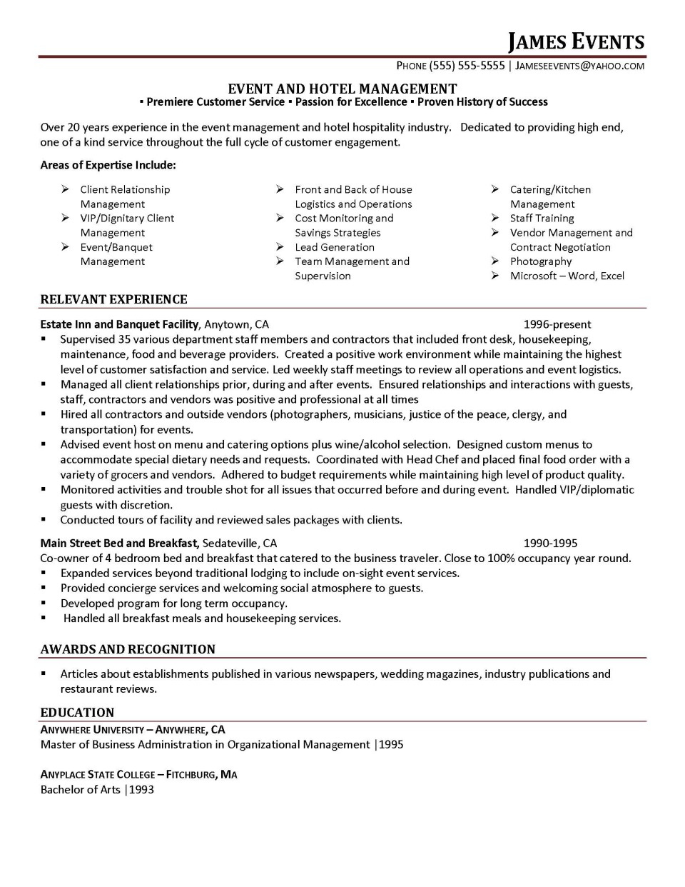 Event planner resume sample full size