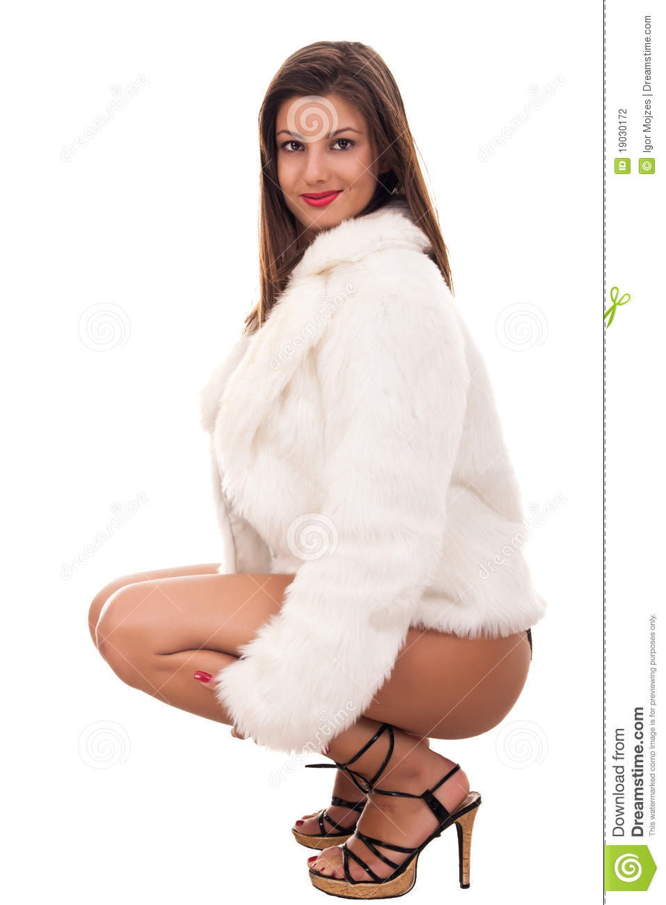 Girls wearing only fur coat full size