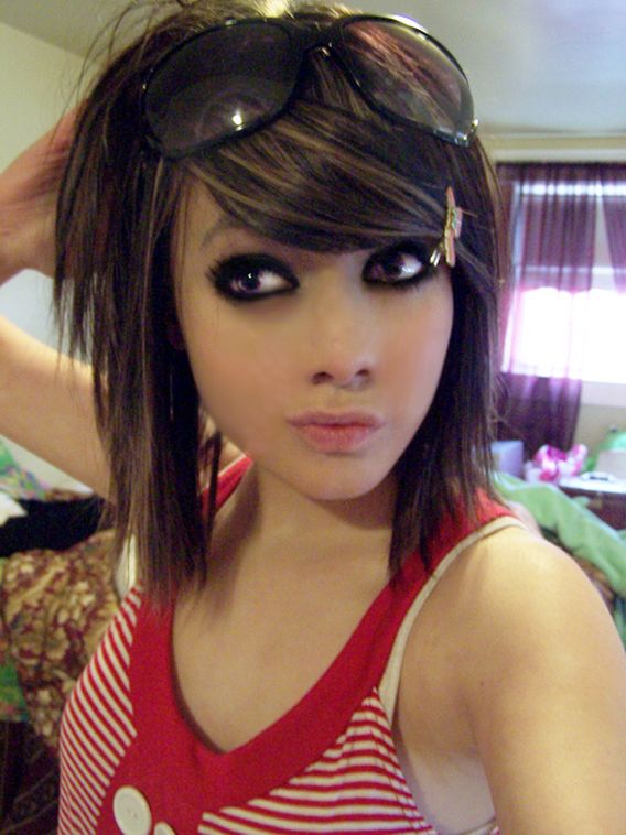 Cute emo girl hairstyles for medium hair full size