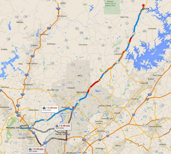 Dawsonville ga google map full size