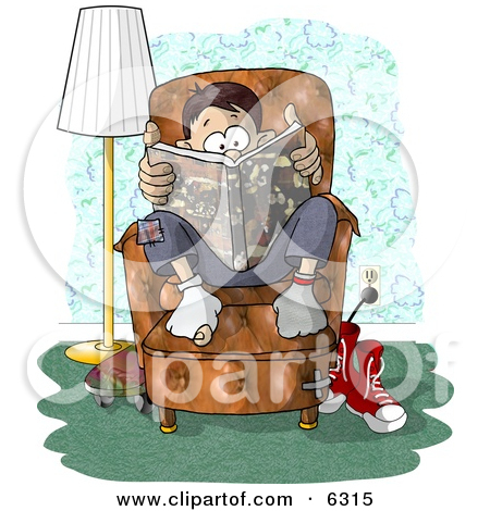 Teen sitting in chair reading clip art full size