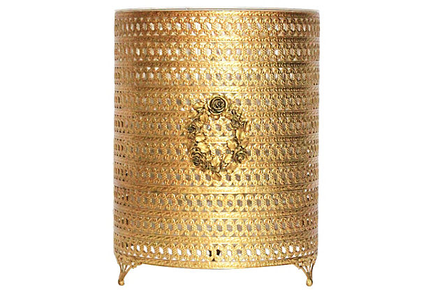 Filigree gold wastebasket full size