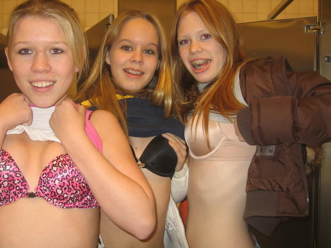 Young teen girls in bras and braces full size
