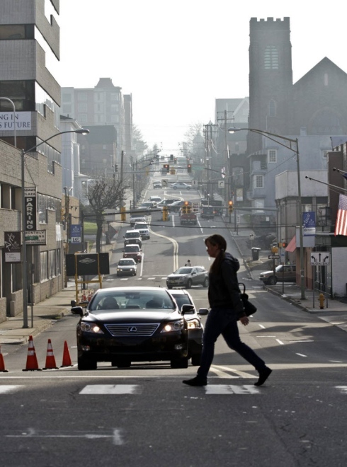 Crosswalk pedestrian walking into full size