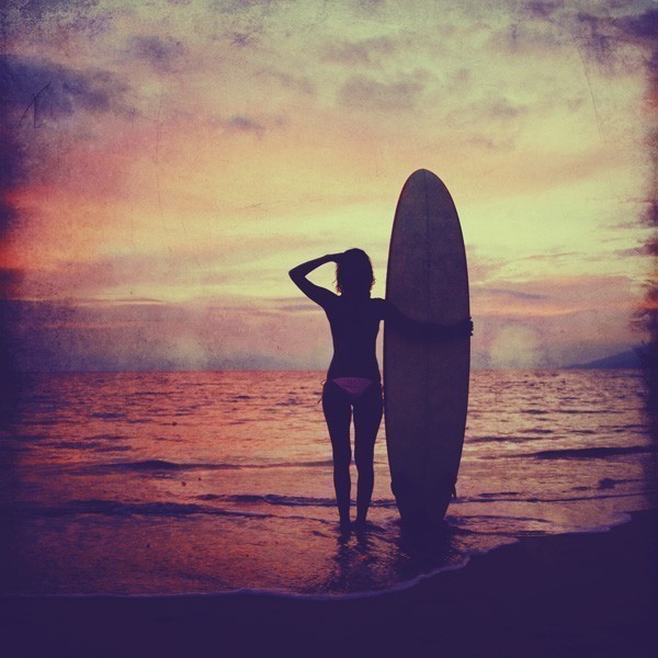 Surfer girl beach sunset full size