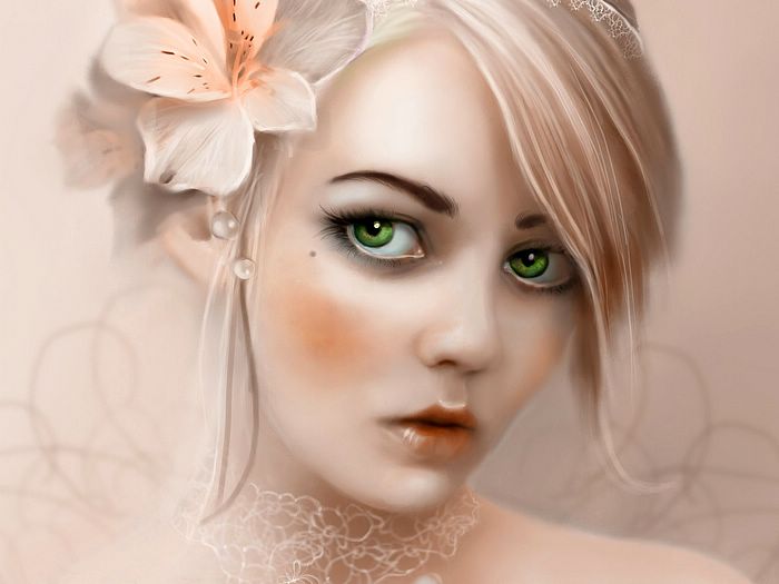 Girl with blonde hair green eyes full size