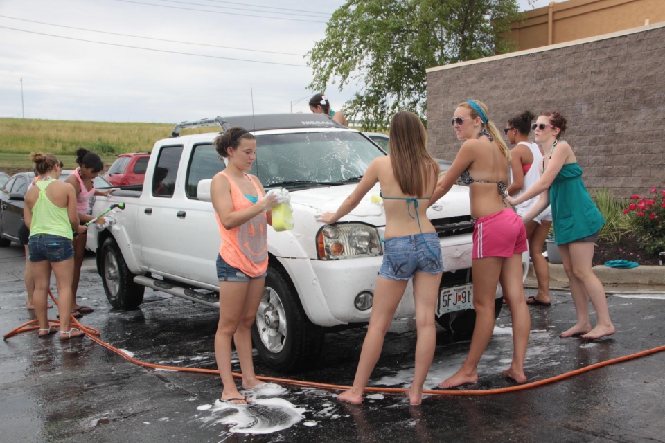 High school cheerleaders car wash full size