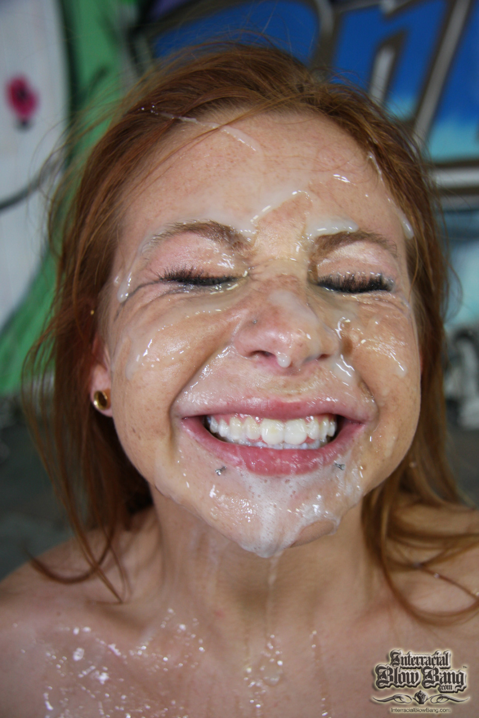 Smiling cum facial bukkake full size
