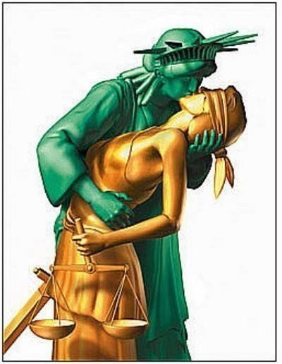 Statue of liberty kissing lady justice full size