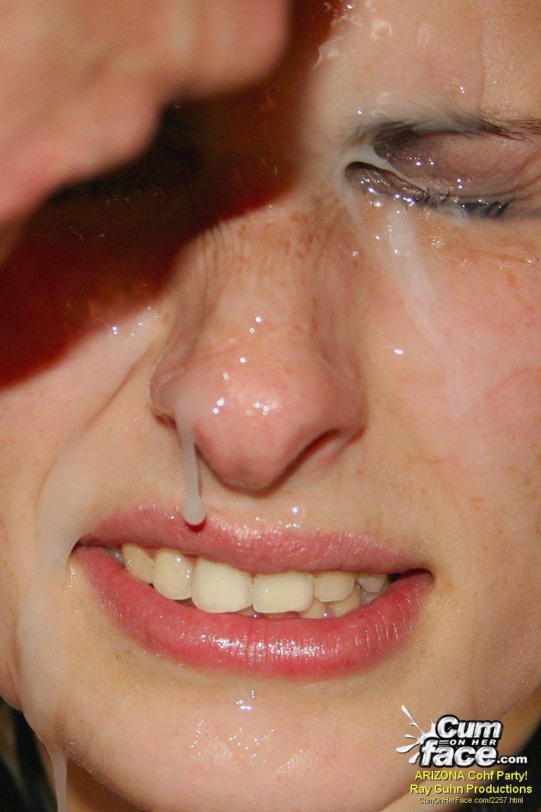 Girl with cum on her face in public full size