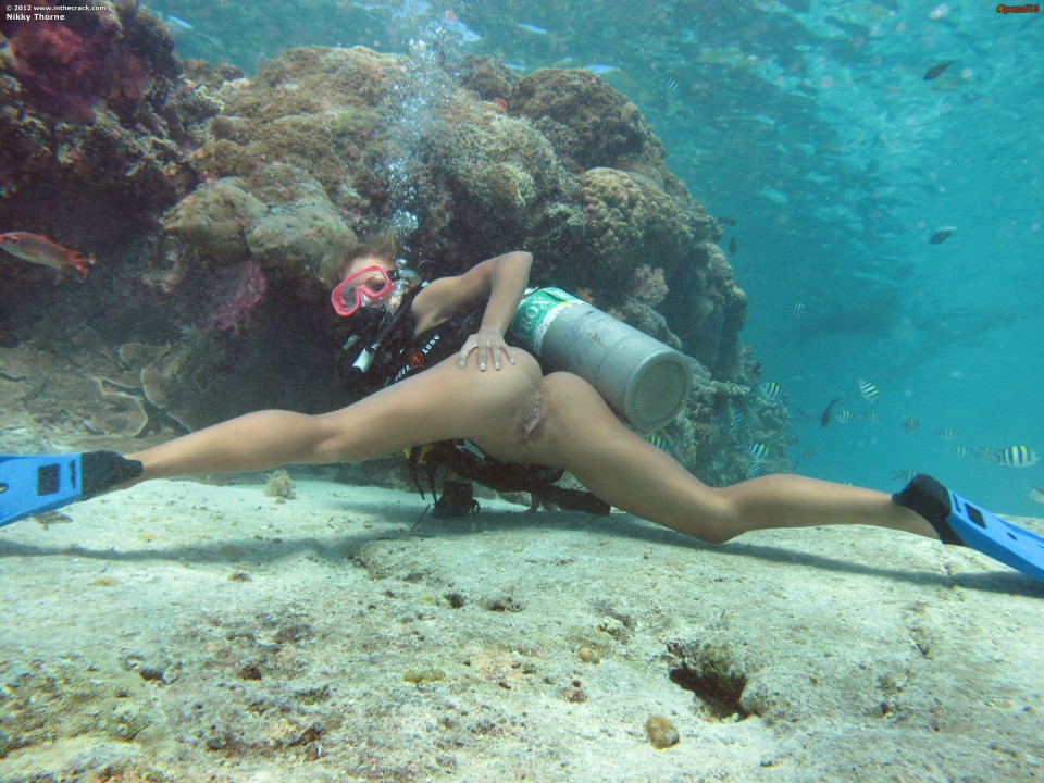 Nude underwater scuba diving full size