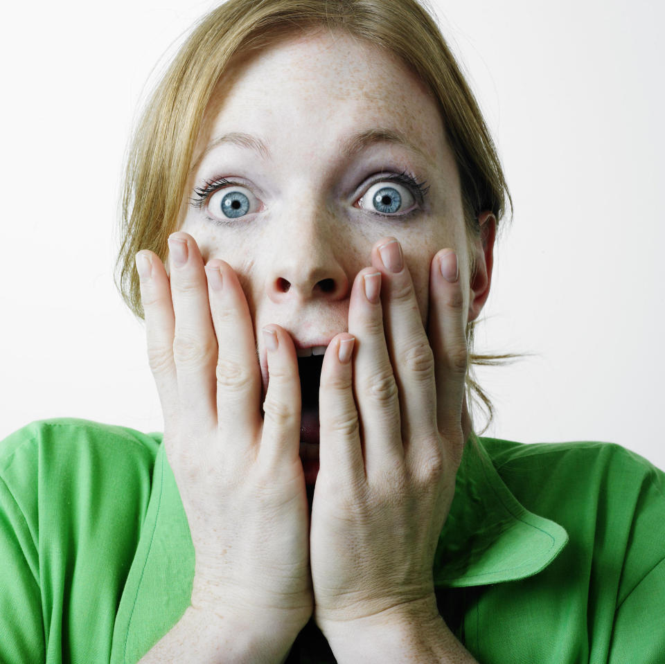 Man to woman shocked face full size