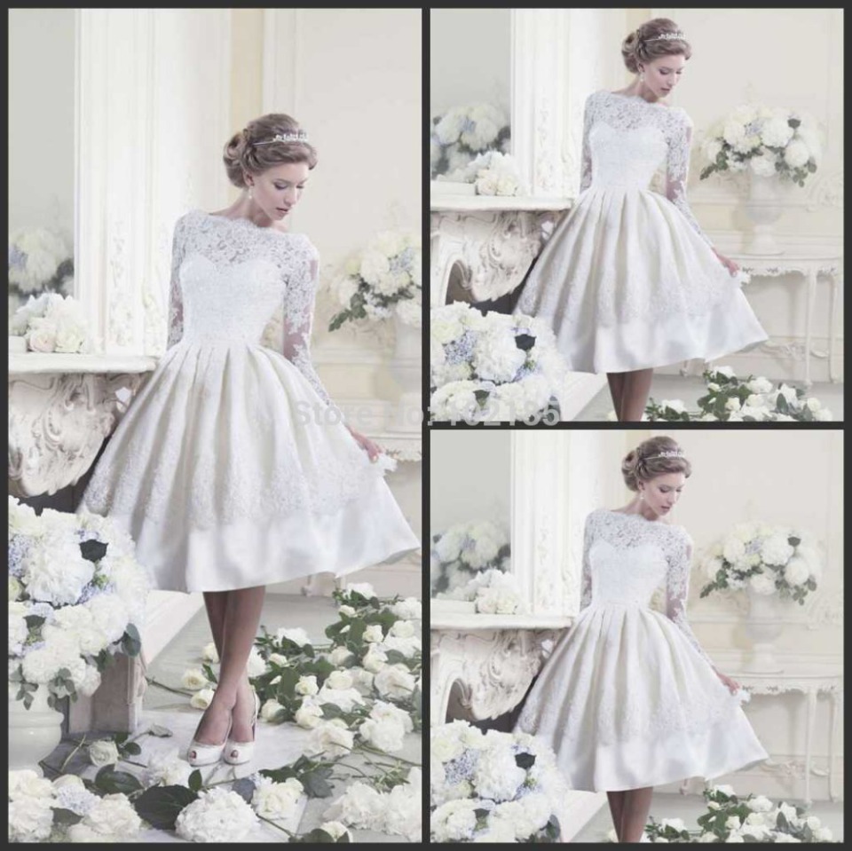 Long sleeve short wedding dress full size