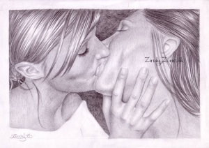 Two girls kissing anime drawing 798X564 jpeg