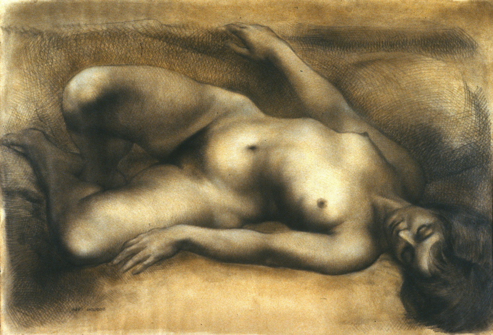 Nude woman reclining drawing full size