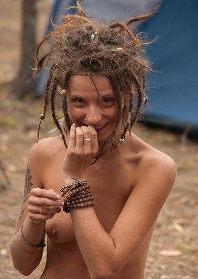Nude hippie girl with dreads full size