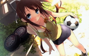 Anime girl with soccer ball 960X600 jpeg