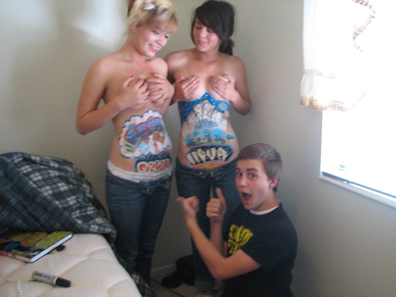 Young teen girl body paint full size