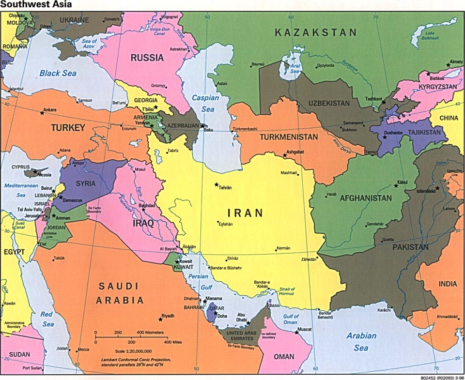 South west asia political map full size