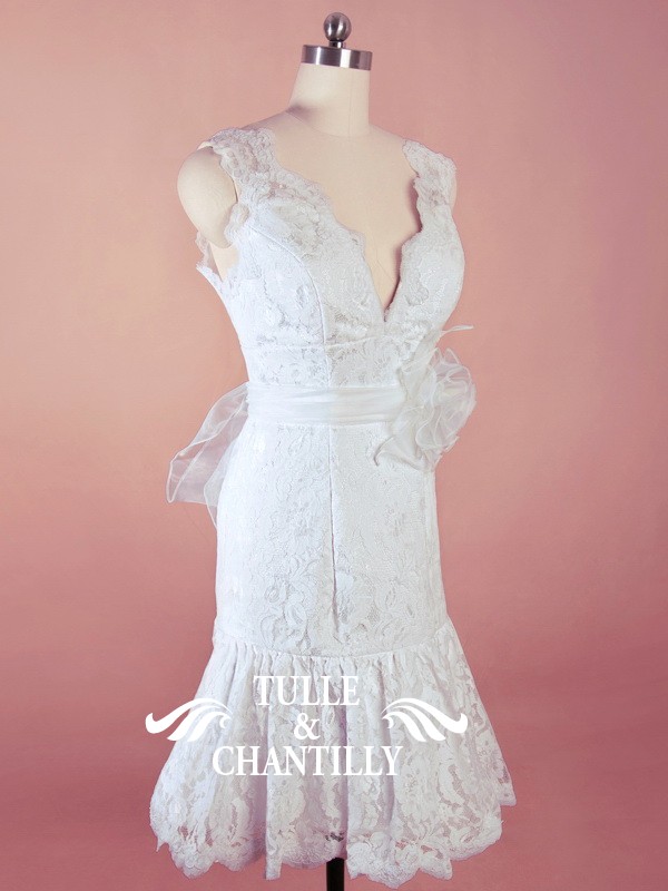Knee length lace wedding dresses full size