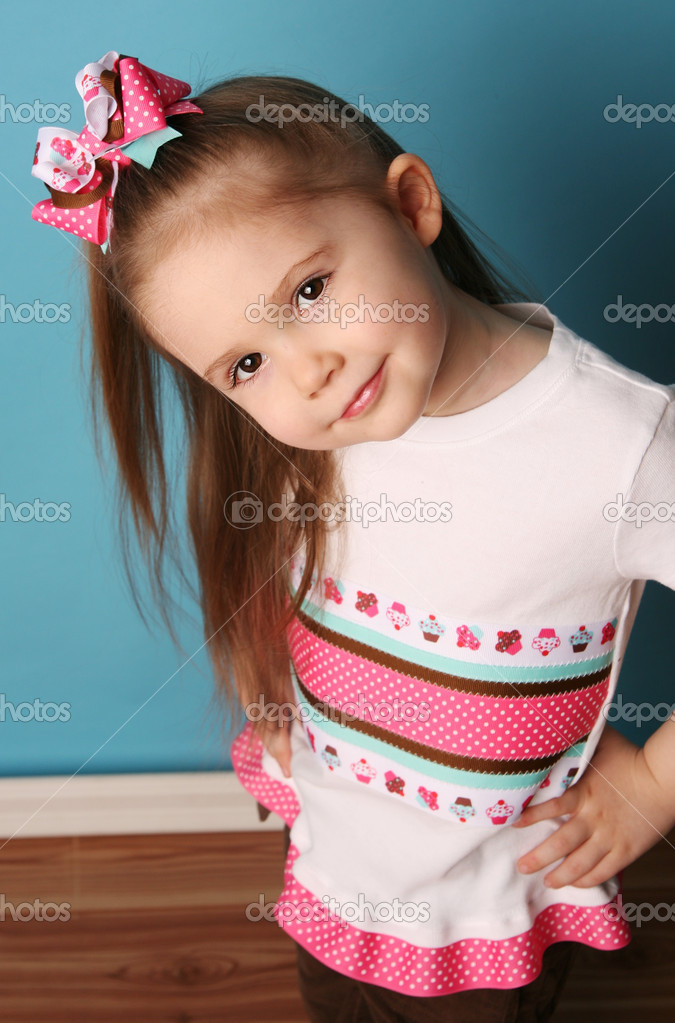 Young little girl models spread legs full size