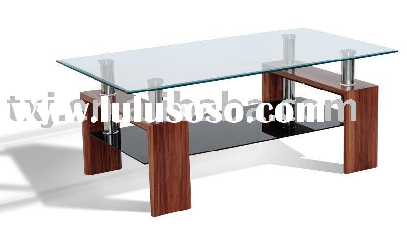 Wood and glass coffee table full size