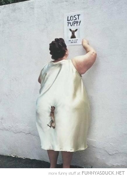 Woman with dog stuck to her butt full size
