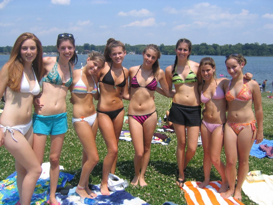 Group teen girls beach bikinis full size
